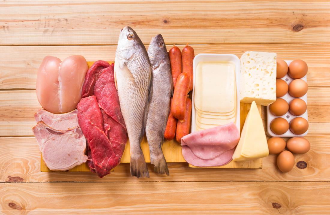 Protein in fish, meat, and dairy products.